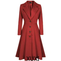 xuxi elegant women mix warm winter mix long coat neck back coat a breast woman office work swing female overcoat manteau fz764