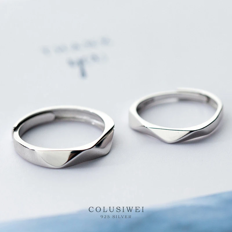 Colusiwei простой ромб обручальные кольца для влюбленных Регулируемый Пара Кольца 925