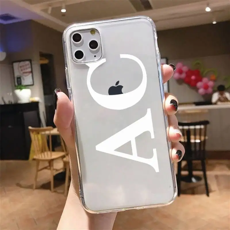 

Custom Large pink initial black background Phone Case Transparent for iPhone 11 12 mini pro XS MAX 8 7 6 6S Plus X 5S SE 2020 XR