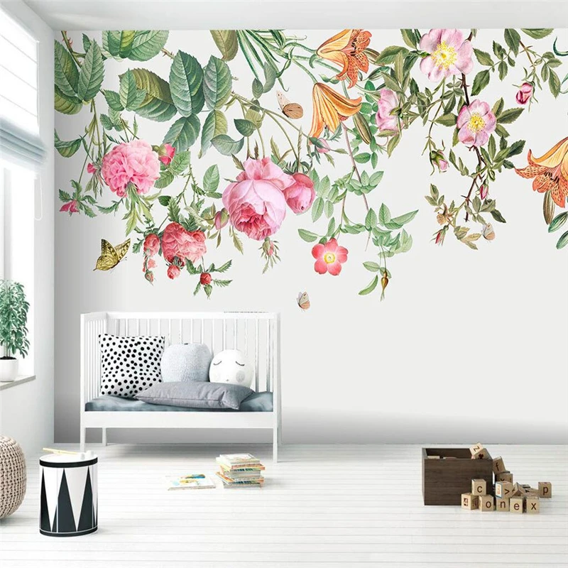 

beibehang custom Nordic medieval rose mural background wall paper mural papel de parede 3d wallpapers for walls plant mural roll