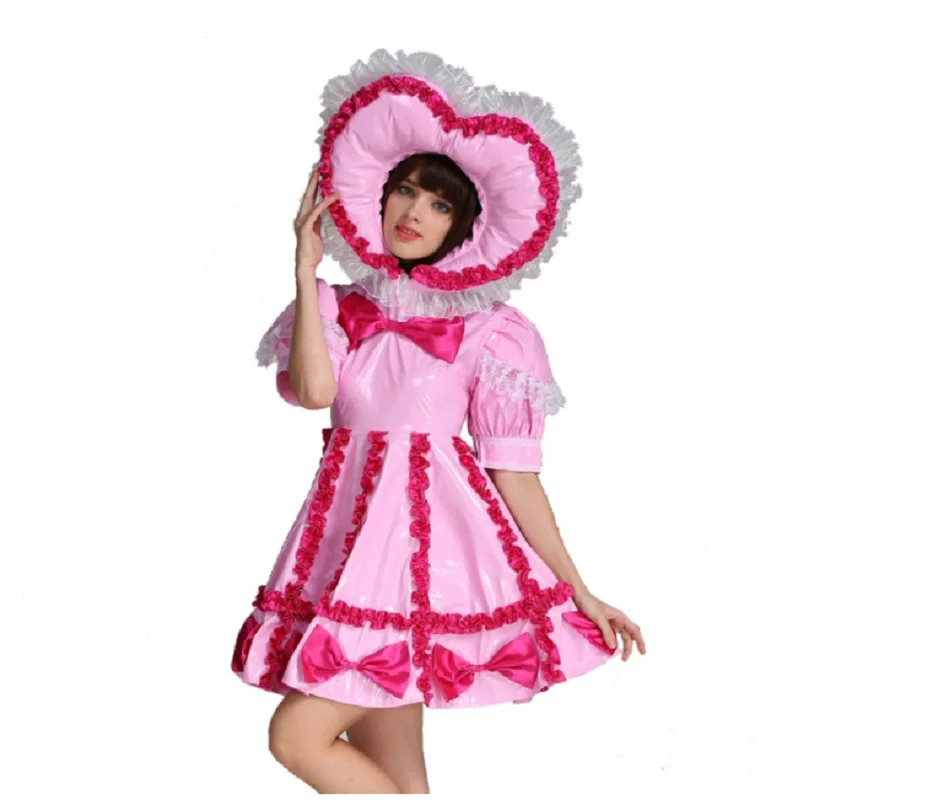 Adult Baby Sissy Maid PVC Lockable Pink Dress Uniform Cosplay Costume Crossdress | Тематическая одежда и униформа