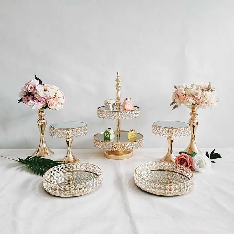 

1-15pcs Crystal Cake Stand Set Metal mirror Cupcake stand decorations Dessert Pedestal wedding Party Display cake tray