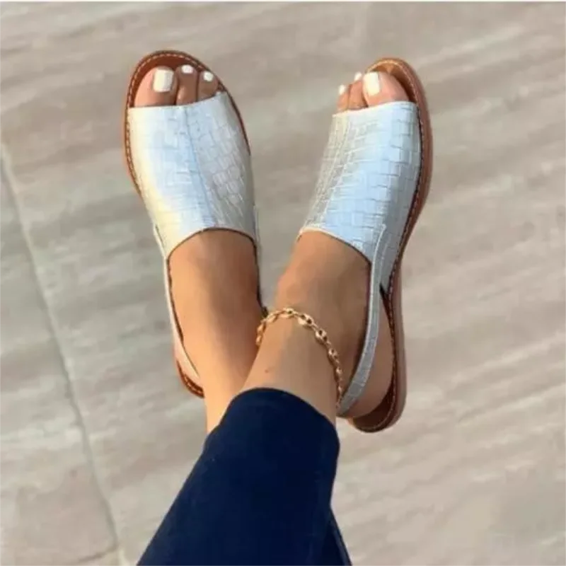 

Women's 2021 New PU Solid Color Simple Embossed Slip-on Flat-bottomed Comfortable Cool Classic Fashion Casual Sandals 4KD040