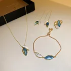 Серьги женские в стиле бохо, с кристаллом гинкго билоба, Двойные листья, ожерелье, браслет, кольцо, висячие серьги, ювелирные наборы