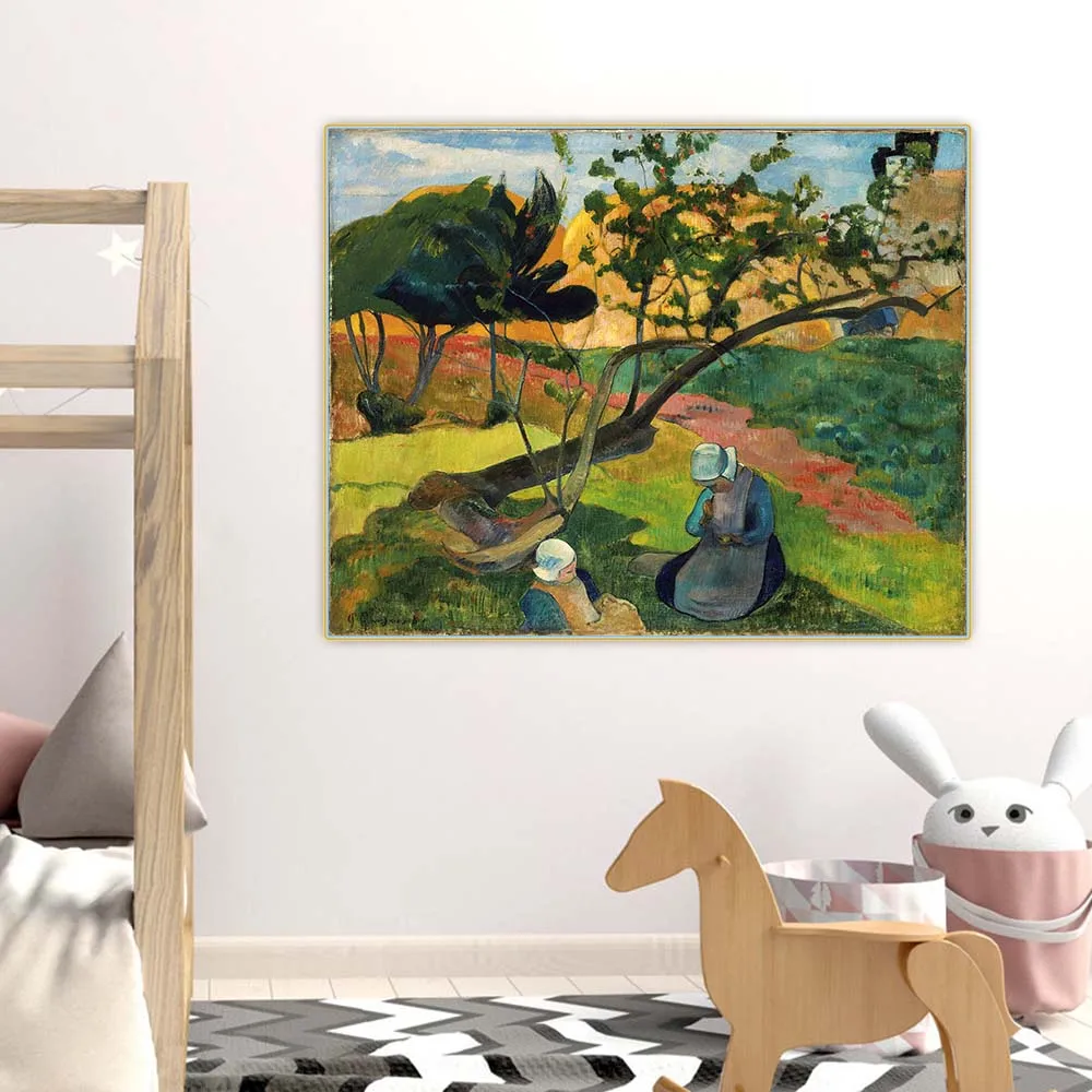 Paul Gauguin «пейзаж с бретонской женщиной две», классическая картина маслом на холсте, эстетичная картина, Настенный декор, украшение для дома