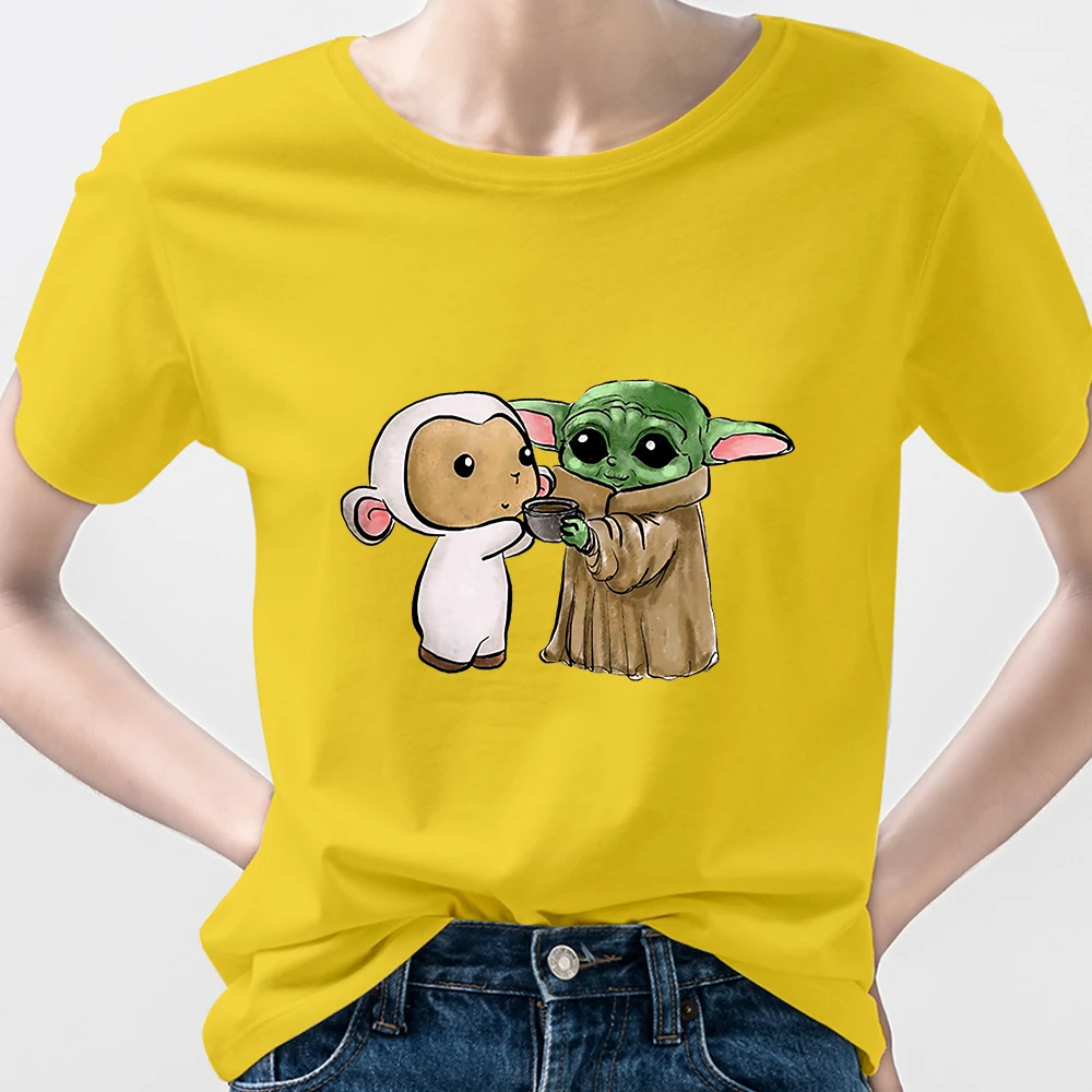 

Baby Yoda T Shirt Woman Mandalorian Disney Kawaii Cartoon Printed Cute Design White Tops Brands Tshirts Easy Matching Casual