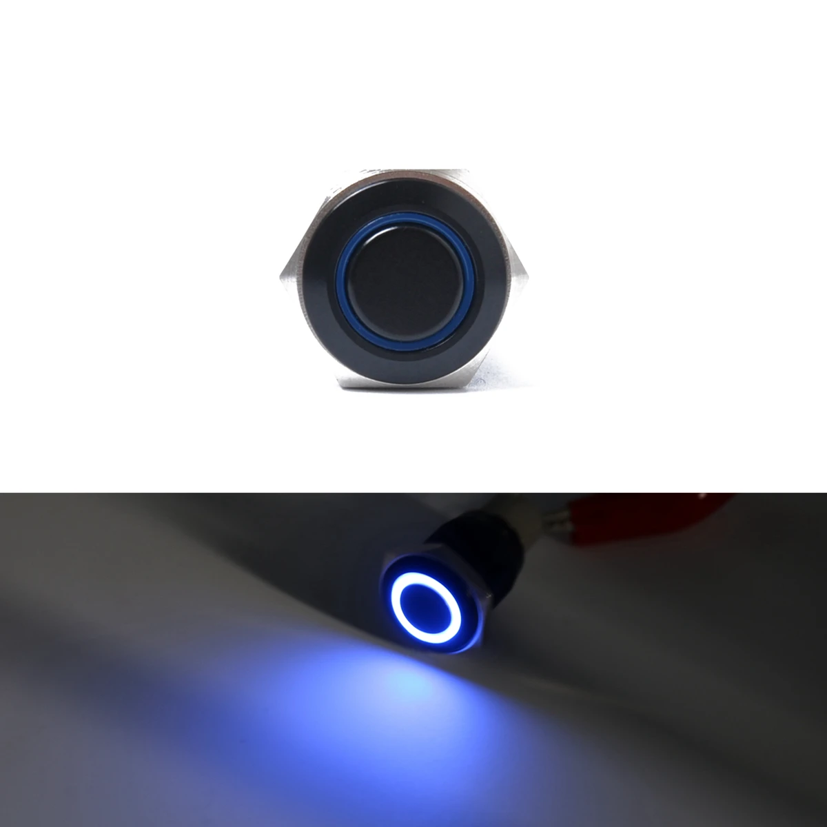 

16mm 12V Blue LED Power Push Button Switch Black Aluminum Metal (on)/off Type