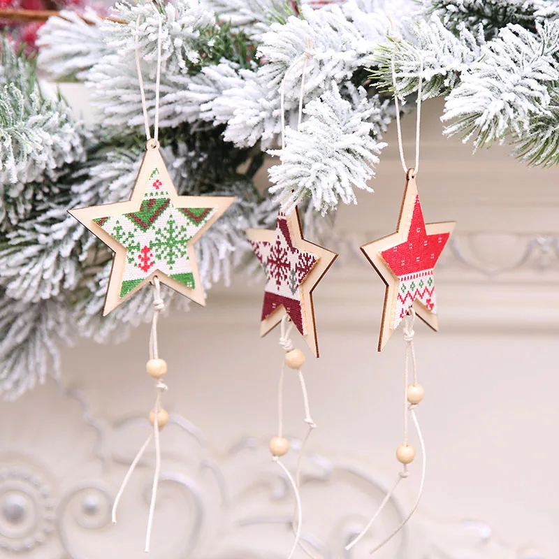 Деревянная пятиконечная звезда кулон палка Нетканая ткань Рождественская елка