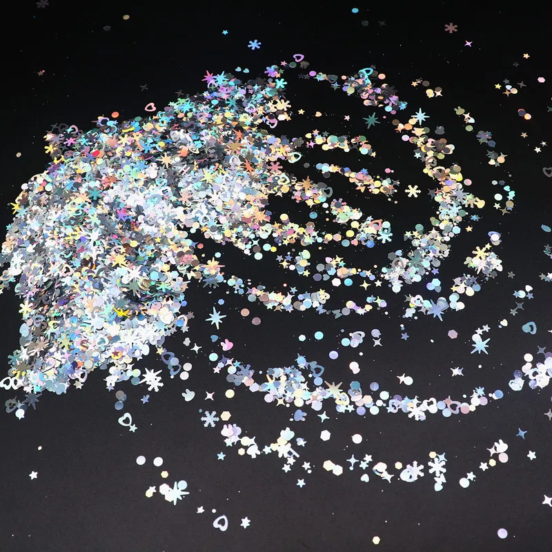 Лазерные серебряные блестки для ногтей Снежинка Сердце Звезда точка бабочка