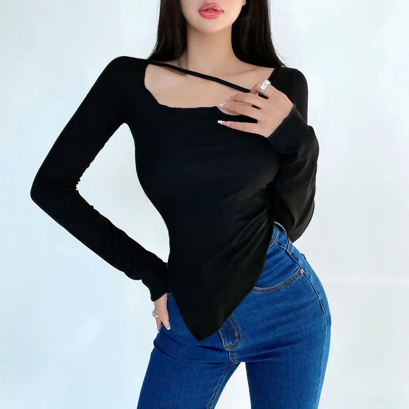 

TVVOVVIN Body Desire Style T Shirt Women Design Sexy Slim Irregular Thin Top Tees Hot Korean Tops Fashion Ool Girl BAZ5