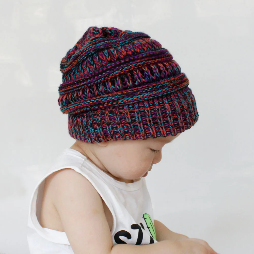Разноцветные Вязанные шерстяные головные уборы шапка для малышей детская