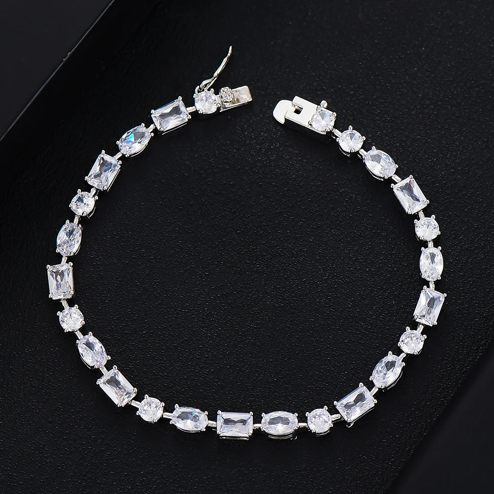 

New Trendy Luxury African Sweet Sparkling Bangle Bracelet Women Wedding Full Cubic Zirconia Crystal Dubai Party Jewelry