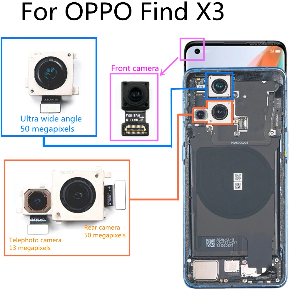 Front & Back Camera For OPPO Find X3 Facing & Rear Ultra wide angle Camera Connector Telephoto Module Flex Cable Replacem
