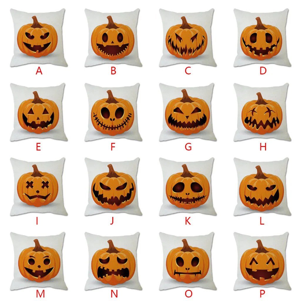 Хэллоуин Тыква выражение печати Мягкие хлопковые льняные белые Подушка Чехол