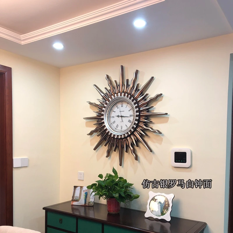 

Luxury Living Room Sun Wall Clock Decoration Clock American Retro Quartz Large Wall Clock Hotel European Klok Home Wall Watch