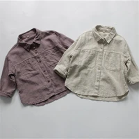 autumn boys linen cotton solid color shirts korean style fashion pockets loose casual long sleeve shirt kids tops