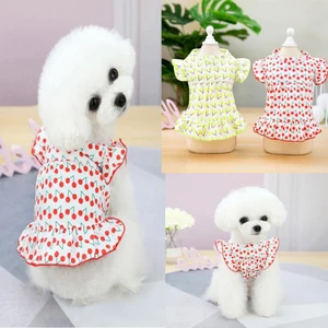 Spring And Summer Princess Pet Skirts Dog Sweet Cherry Flying Sleeve Skirt Cute Pet Dress Multicolor