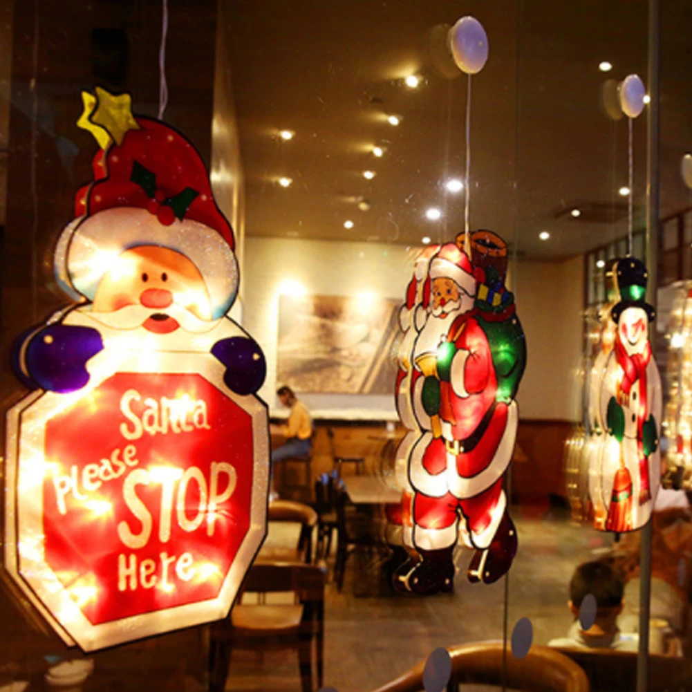 

New LED Christmas Window Hanging Lights With Suction Cup Detachable Battery Operated Christmas Ornaments For Holiday Party Decor