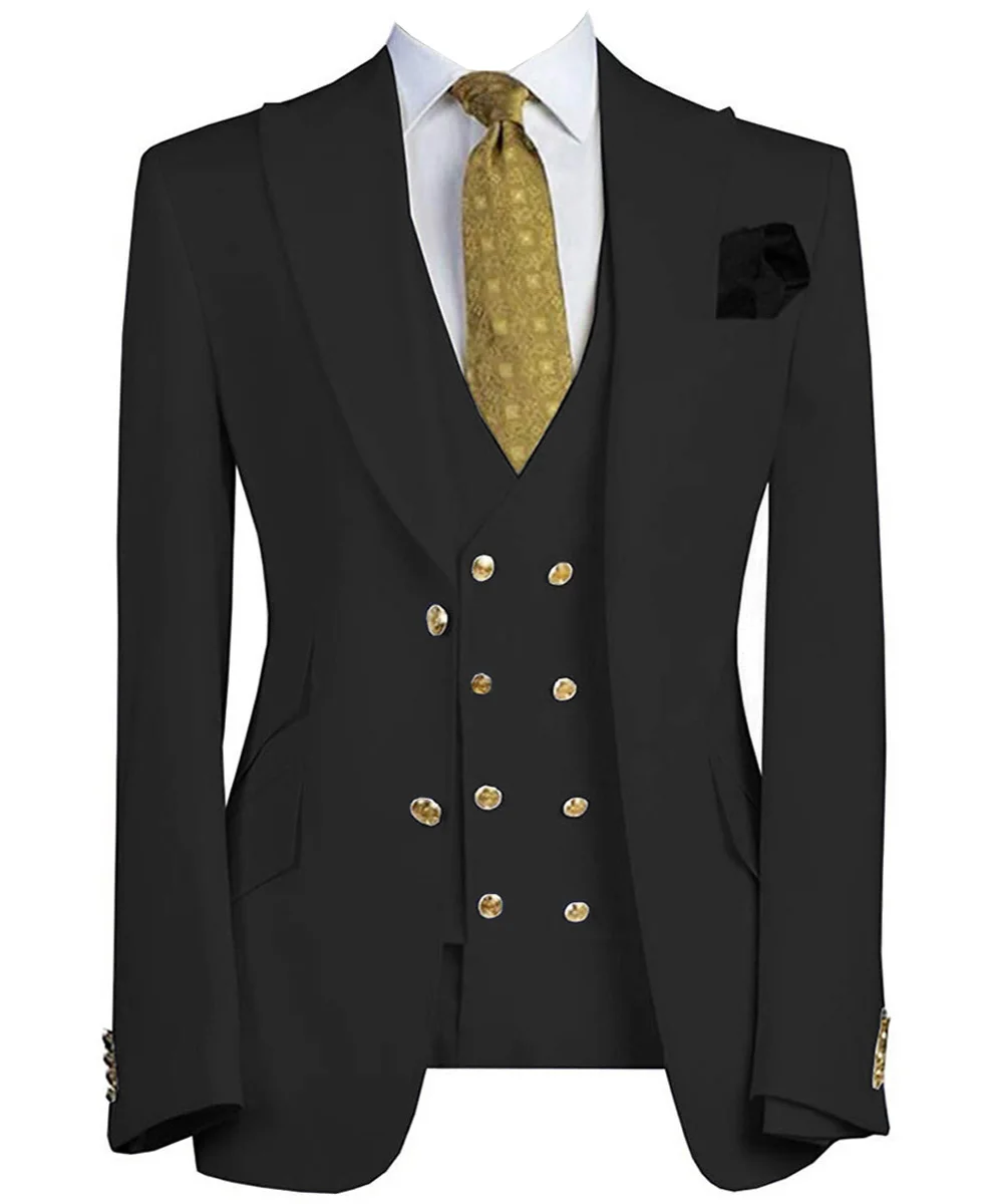 

Костюм мужской черный из 3 предметов, приталенный силуэт, свадебное платье, смокинги для жениха, костюм на выпускной, пиджак + брюки + жилет
