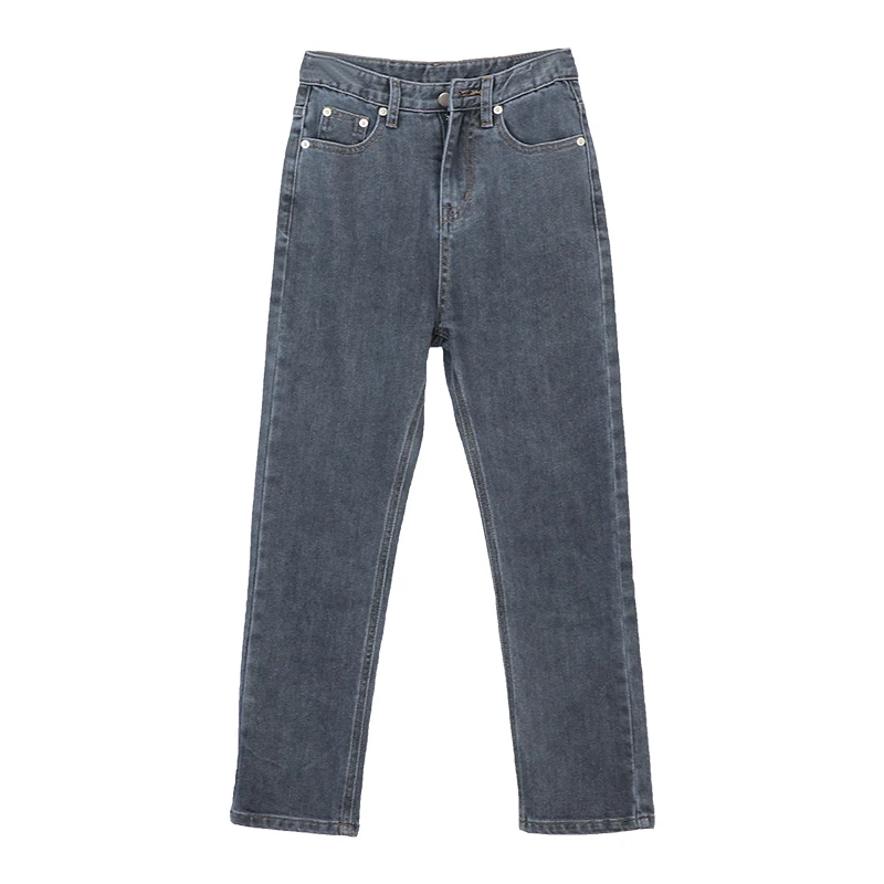 

The Smallest Sea Korean Style High Waist Solid Color Cropped Pants Vintage Casual All-Matching Loose Straight Jeans Trousers for