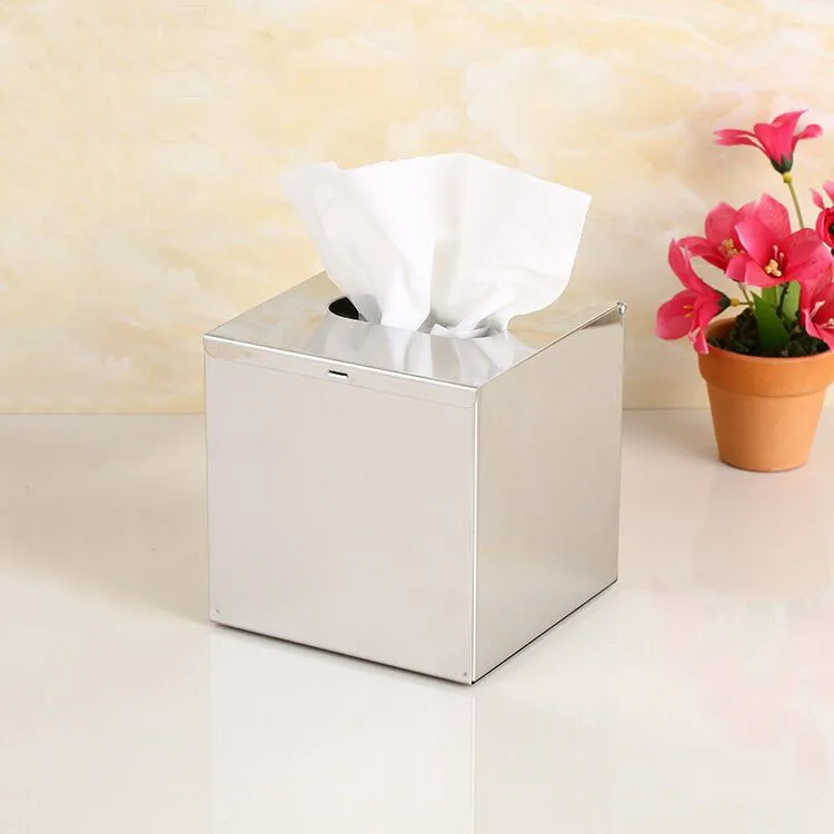 

Stainless Steel Countertop Paper Square Desktop Tissue Box Homestay Square Tissue Paper Wipe Hand Box