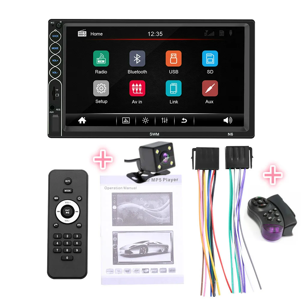 control and camera SWM N6 двойной 2 DIN стерео MP5 плеер 7 дюймов сенсорный экран bluetooth USB AUX радио приемник в тире головное устройство+ камера - Цвет: control and camera