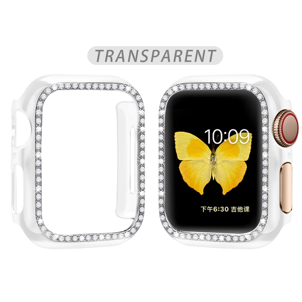 Transparent Чехол со стразами для Apple watch band 5 4 3 2 1 чехол крышка 44 мм 40 мм 42 мм 38 мм iwatch band Crystal защитный бампер - Цвет: Transparent