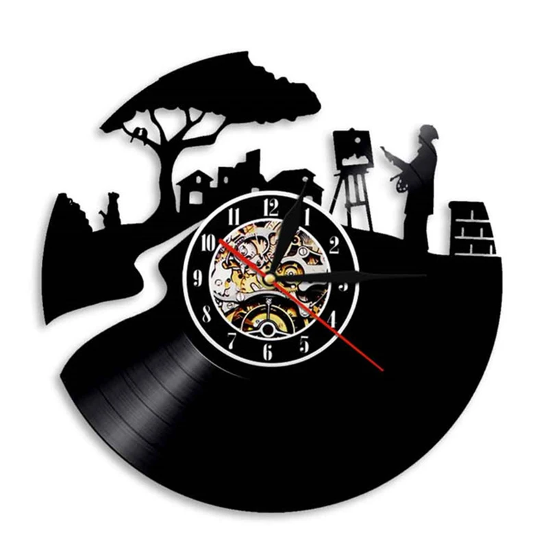 

Artist Self Portrait Wall Art Vinyl Record Wall Clock Peaceful Painter Gramophone Record Clock Art Major Gift