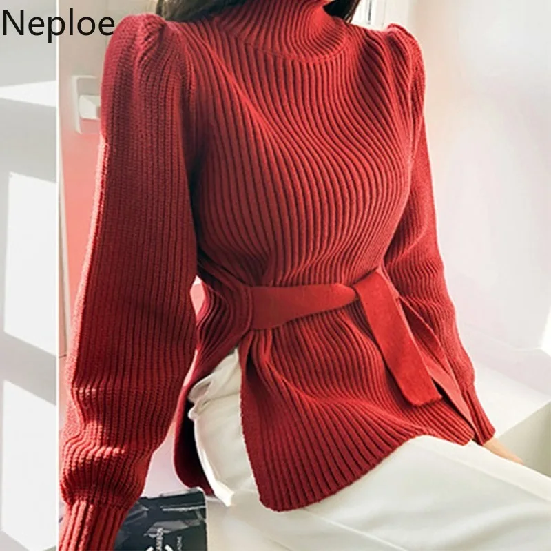 Neploe/осень-зима Женский однотонный водолазка пояс с высокой талией свитер мягкий