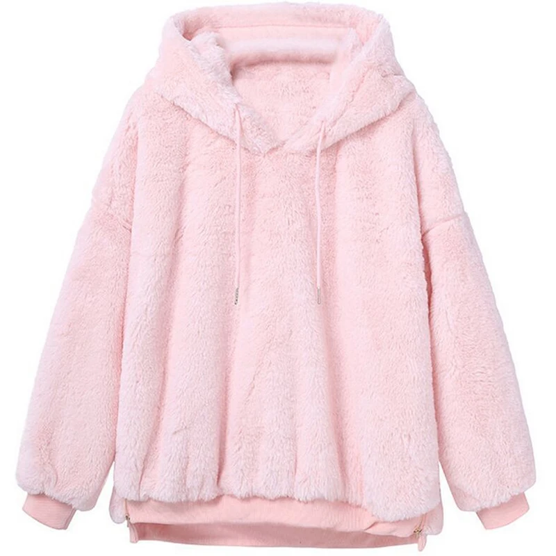 

Women Plus Velvet Hooded Coats Autumn Winter Double-Faced Velvet Sweatshirt Solid Long Sleeve Casual Pullovers