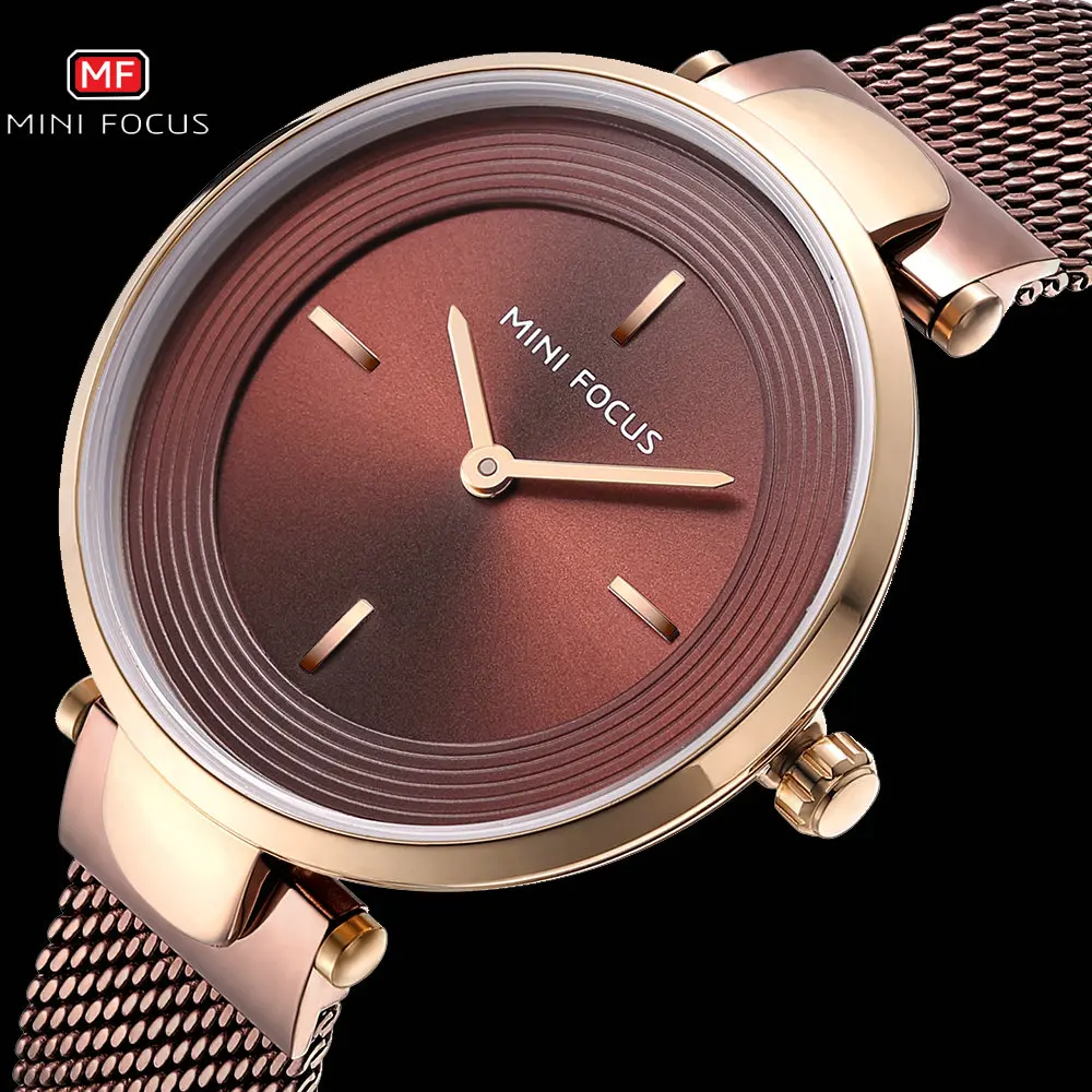 Мини фокус модные элегантные женские часы кварцевые аналоговые сетчатый ремешок