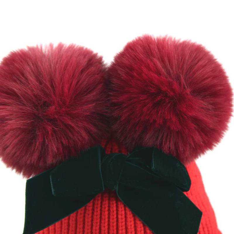 

3 Colors Cute Baby Girls Winter Warm Knit Beanie Hat Kids Faux Fur Pom Bobble Ski Skull Cap