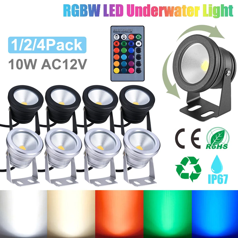 

10W 12V RGB LED Underwater Flood Light Multi-Color Adjustable Waterproof Outdoor Pond Fountain Light 16 Color Changing Spotlight