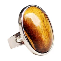 fyjs unique silver plated oval shape natural tiger eye stone resizable finger ring for cool men jewelry