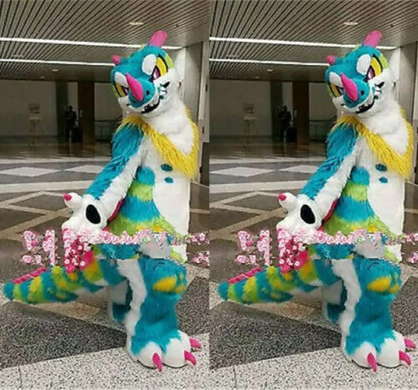 Новый Цвет с длинноворсовым мехом Собака Хаски Фурсьют маскарадный костюм на