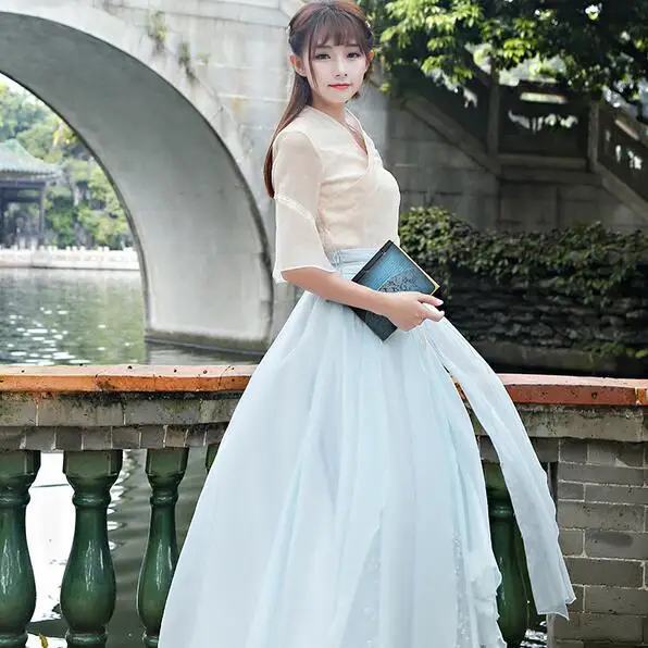 2020 New Summer Vintage Flare Sleeve V-Neck 5287 Hanfu Embroidered Blouse Shirt DF815 | Женская одежда