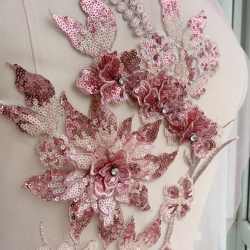 Цветная Цветочная кружевная нашивка с блестками для ногтей аппликация из ткани