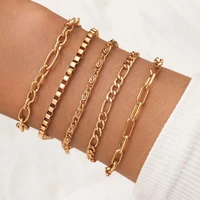 5 pcsset gold color link chain charm bracelets for women simple chain braclets girls wristband fashion bracelets woman 2020