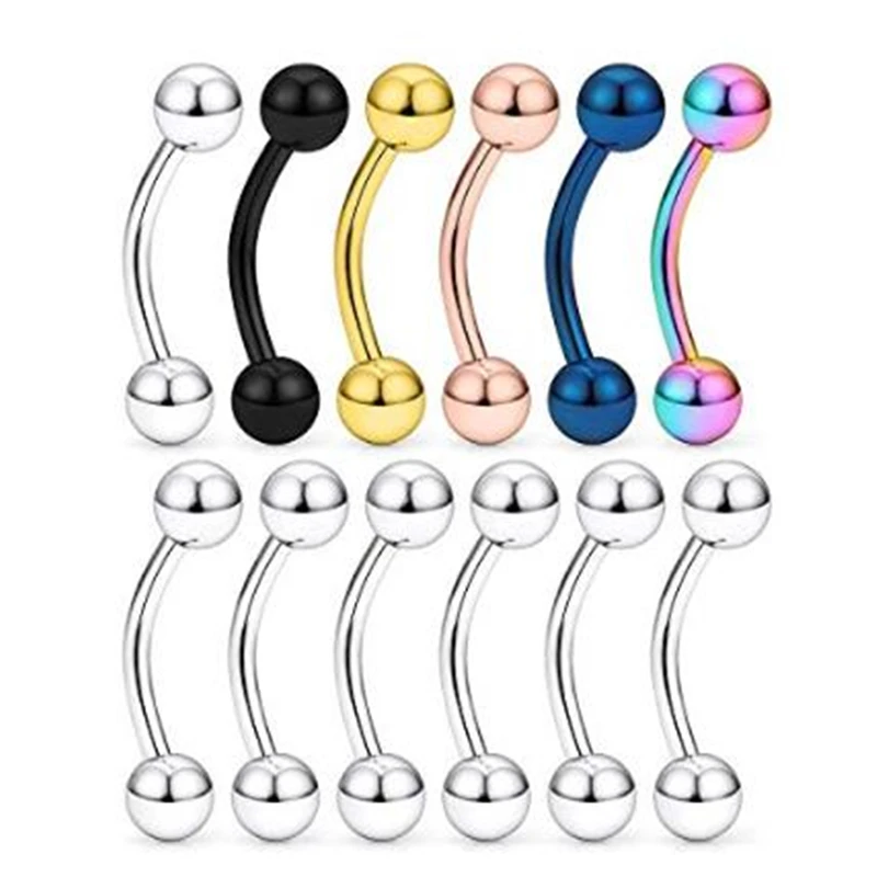 12 шт. 14 г изогнутые серьги из нержавеющей стали для бровей носа Перегородка ПА