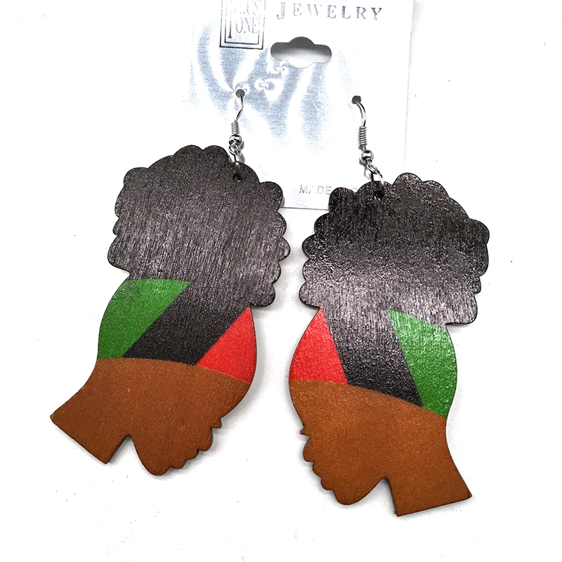 Деревянные серьги с принтом африканских женщин|Серьги-подвески| |