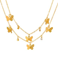 women jewelry accessories creative simple set double butterfly necklace high sense of metal retro pendant clavicle chain