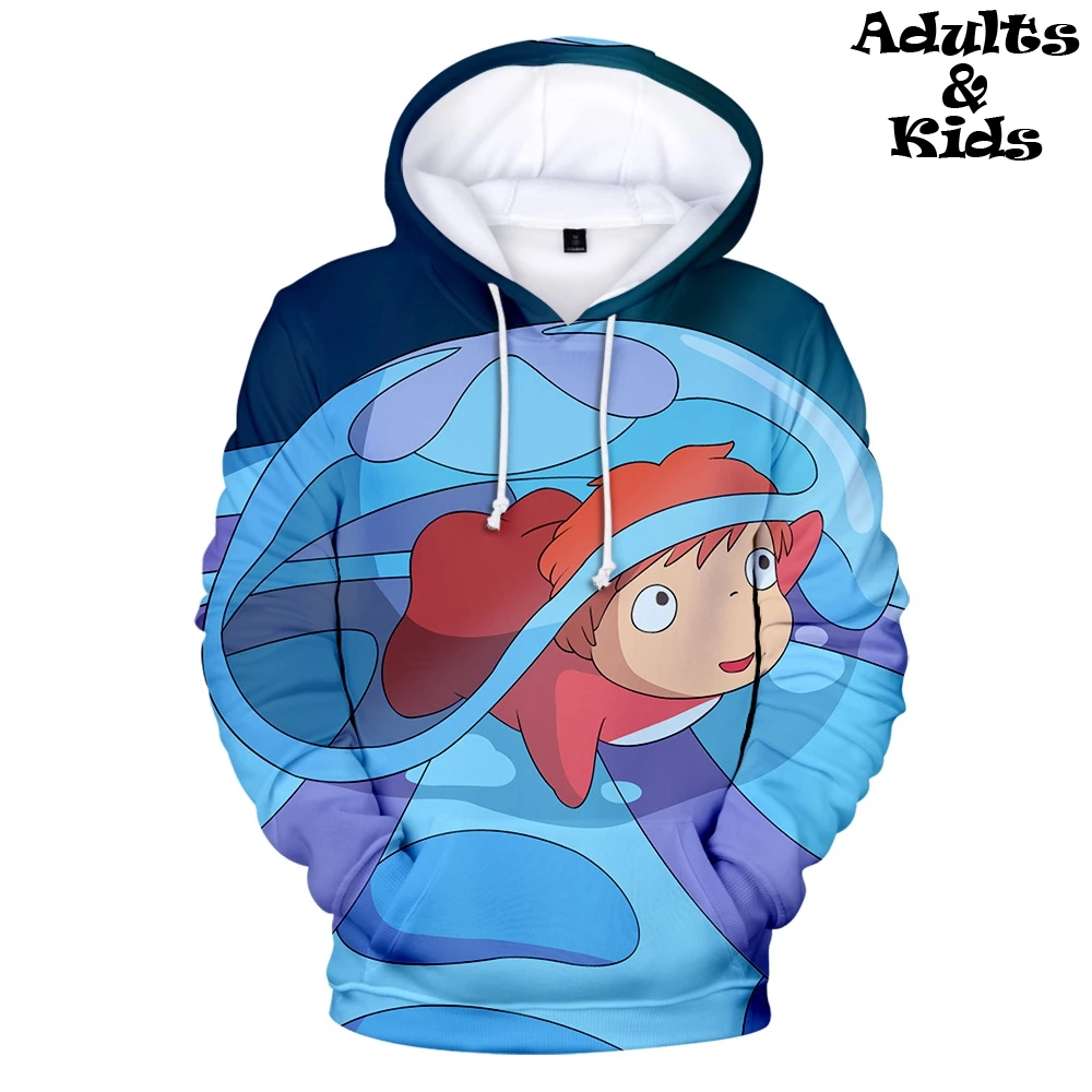 Толстовки Ponyo на скале 3D новые Семейные наряды кавайная толстовка с капюшоном в