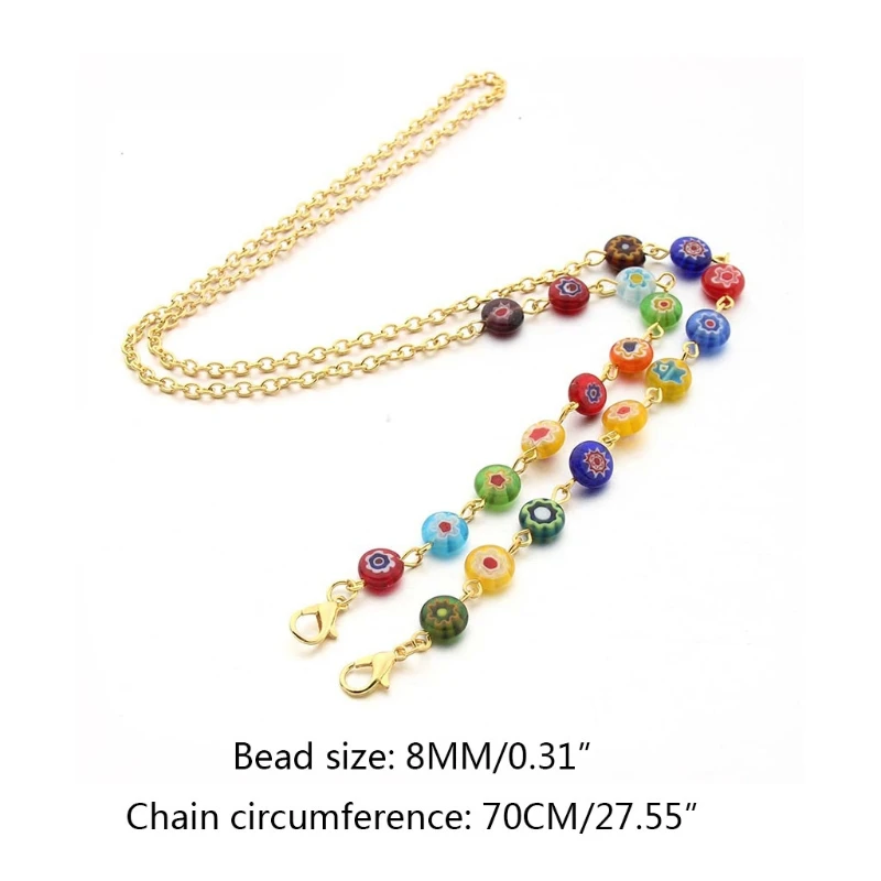

Women Face Mask Decorative Holder Lanyard Eyeglass Colored Flower Glass Beaded Chain Mouth Cover Retainer Strap Necklace