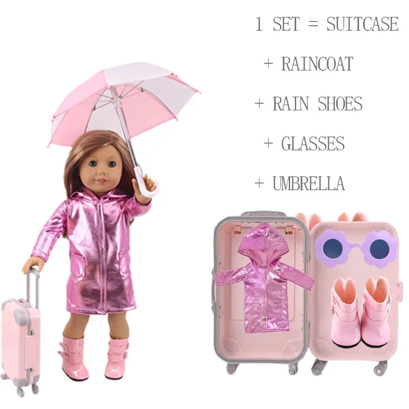 Плащ дождя сапоги Зонт очки багажник комплект подходит 18 дюймов American &amp 43 см для