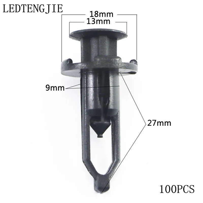 

LEDTENGJIE 100Pcs Black Push-type Plastic Auto Fasteners Vehicle Car Bumper Door Panel Fender Liner Rivets Clips Retainer