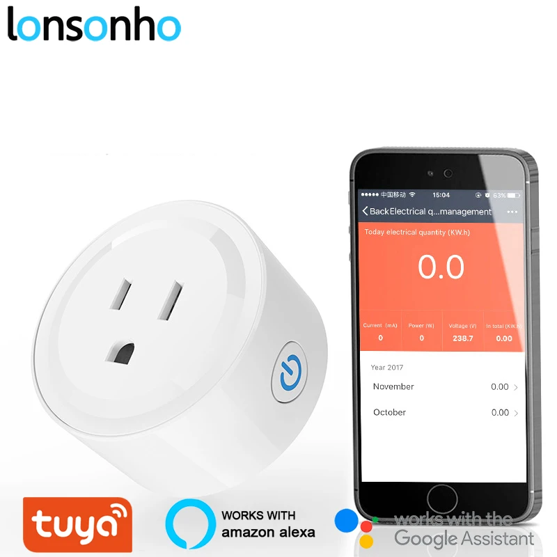 Lonsonho WiFi Smart Plug US Mini Outlet мониторинг энергии не требуется концентратор Работает с Alexa Google Assistant