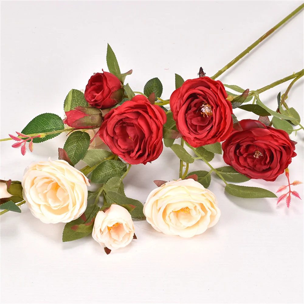 

6 Heads Rose Home Decoration Wedding Bouquet Artificial Flower Table Dinner Indoor Decor Valentine's Day Present Garden Flowers