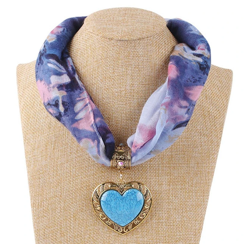 

Alloy Jewelry Scarf Women Europe America Multi-function Clothing Printing Chiffon Necklace Clavicle Collar Heart love Shawl A40