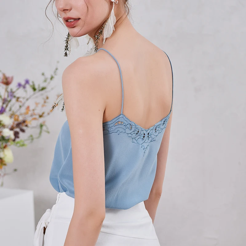 100% Silk Women Camis 2020 Autumn / Summer New Three-color Embroidery Sling Women Tank Top