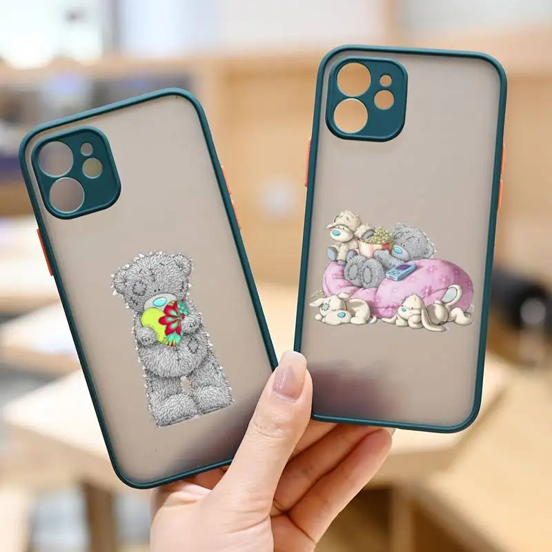 

Lovely Teddy bear Phone Case Dark green matte transparent iPhone 7 8 x xs xr 11 12 pro plus max mini